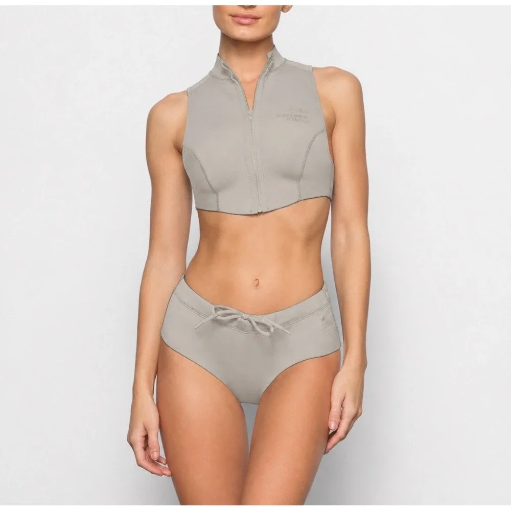 NWT Skims Swim Sport Cheeky Bottom XS Chrome Gray Scuba Bikini Bottoms